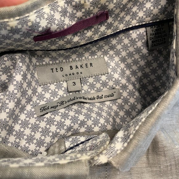 Ted Baker London Linen Grey Dress Shirt, Men's size 3 (Med-ish), EUC - Picture 2 of 6